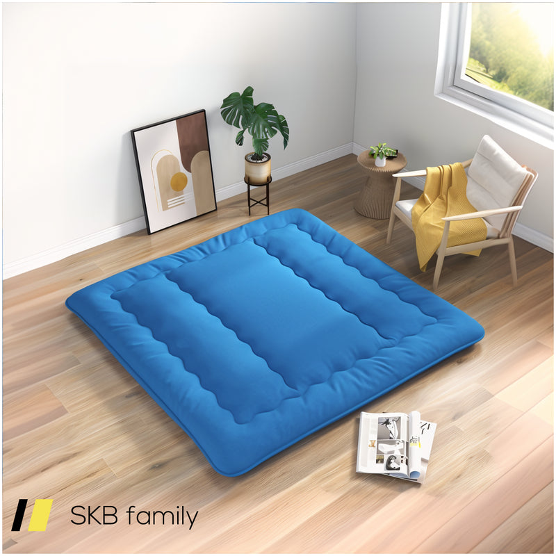 Foldable Futon Mattress With Washable Cover And Carry Bag For Camping Blue 240615-230880