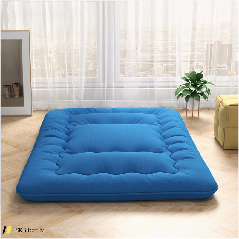 Foldable Futon Mattress With Washable Cover And Carry Bag For Camping Blue 240615-230880