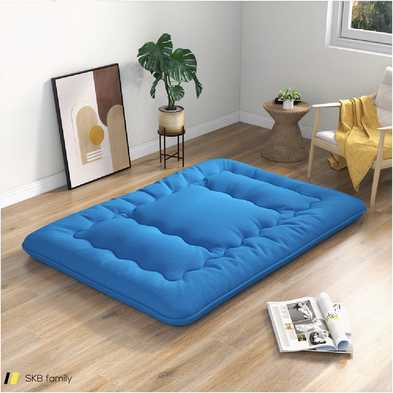 Foldable Futon Mattress With Washable Cover And Carry Bag For Camping Blue 240615-230880