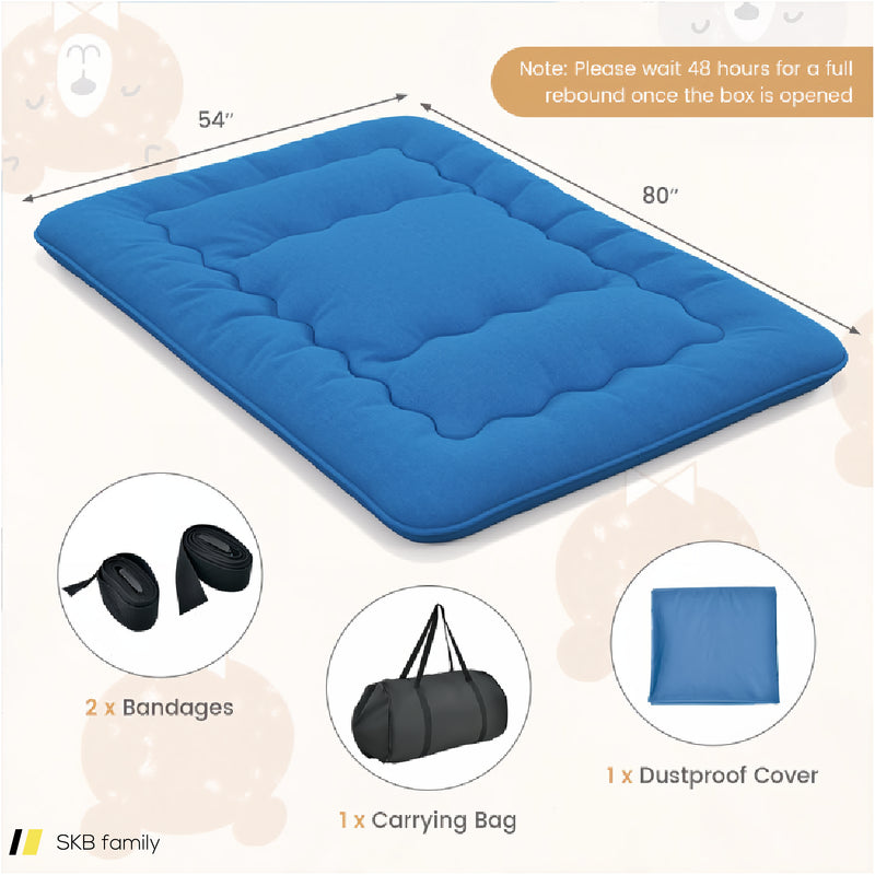 Foldable Futon Mattress With Washable Cover And Carry Bag For Camping Blue 240615-230880