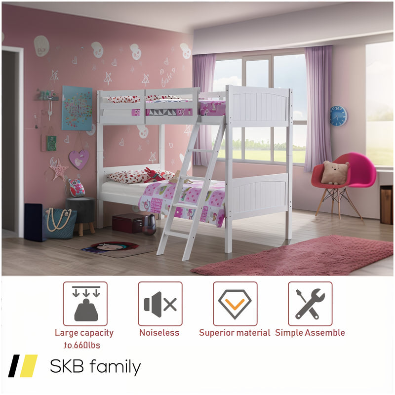 Wooden Twin Over Twin Bunk Beds With Ladder And Safety Rail 240615-230881