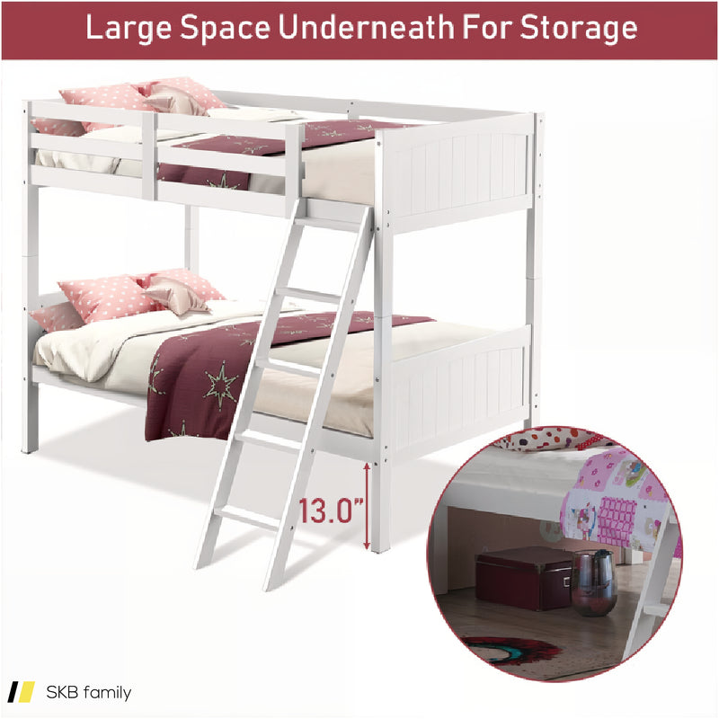 Wooden Twin Over Twin Bunk Beds With Ladder And Safety Rail 240615-230881