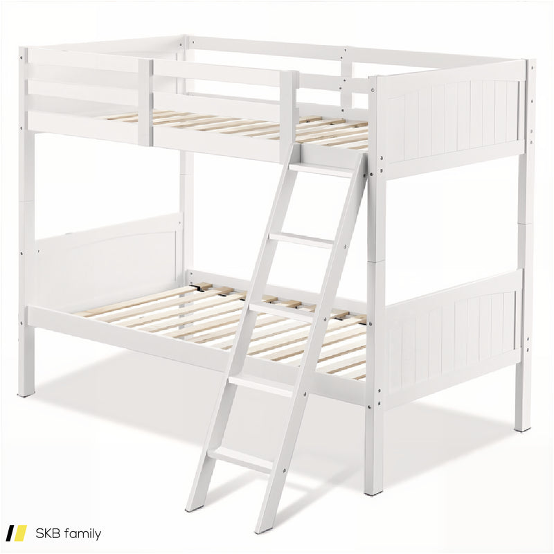 Wooden Twin Over Twin Bunk Beds With Ladder And Safety Rail 240615-230881