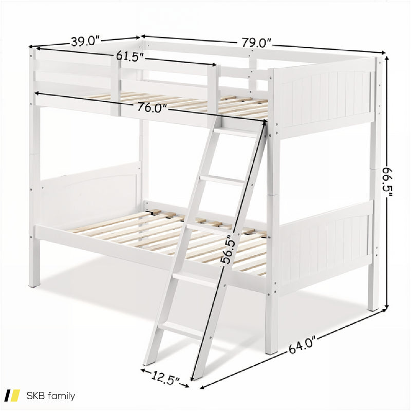 Wooden Twin Over Twin Bunk Beds With Ladder And Safety Rail 240615-230881