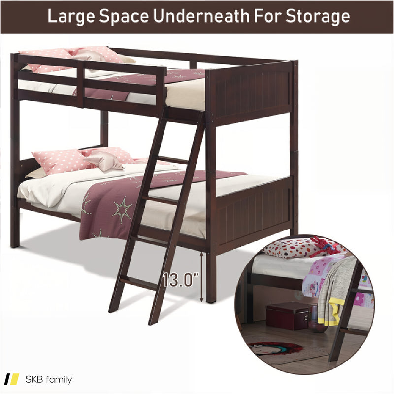 Wooden Twin Over Twin Bunk Beds With Ladder And Safety Rail 240615-230881