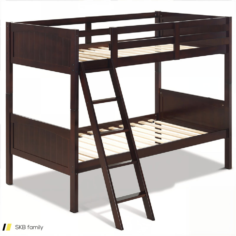 Wooden Twin Over Twin Bunk Beds With Ladder And Safety Rail 240615-230881