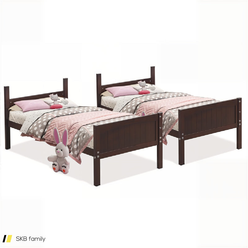 Wooden Twin Over Twin Bunk Beds With Ladder And Safety Rail 240615-230881