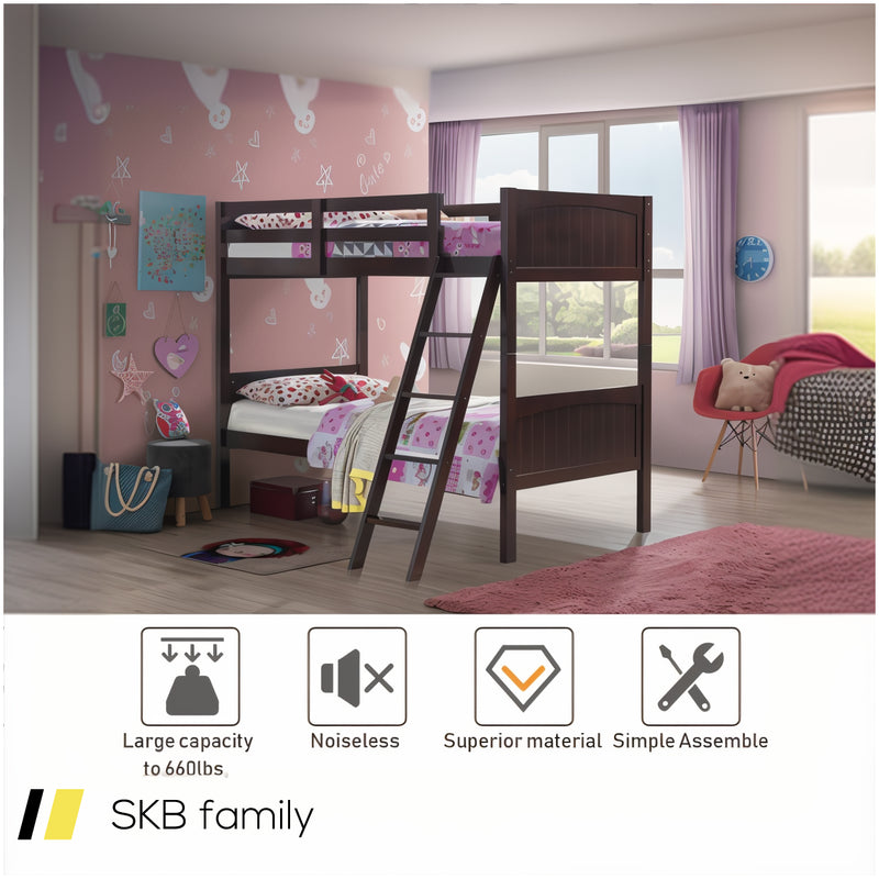 Wooden Twin Over Twin Bunk Beds With Ladder And Safety Rail 240615-230881