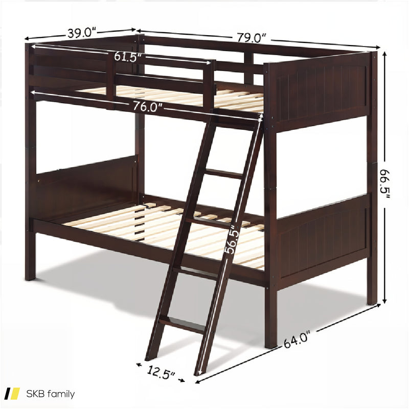 Wooden Twin Over Twin Bunk Beds With Ladder And Safety Rail 240615-230881