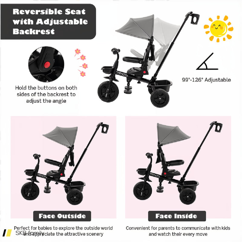 4-In-1 Reversible Toddler Tricycle With Height Adjustable Push Handle 240615-230882