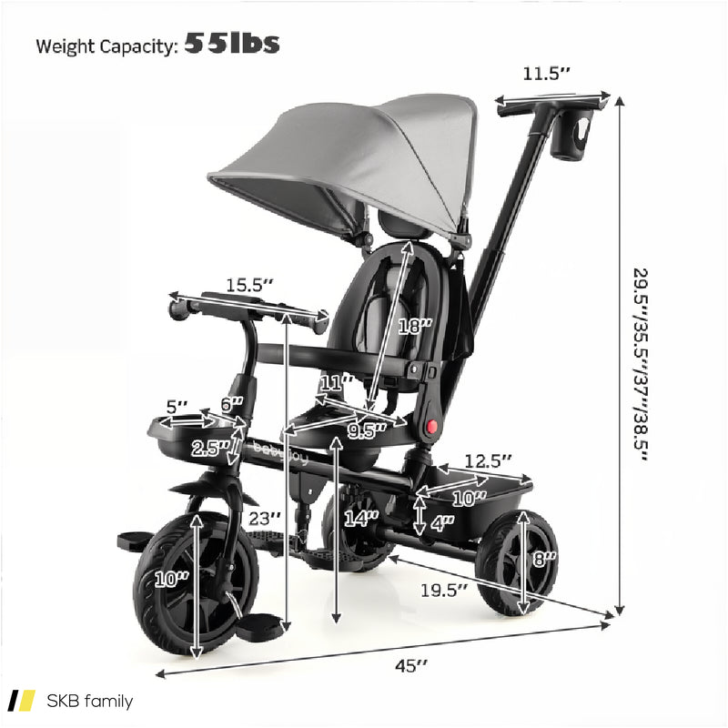 4-In-1 Reversible Toddler Tricycle With Height Adjustable Push Handle 240615-230882