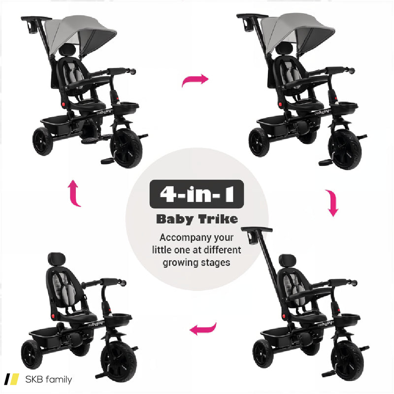 4-In-1 Reversible Toddler Tricycle With Height Adjustable Push Handle 240615-230882