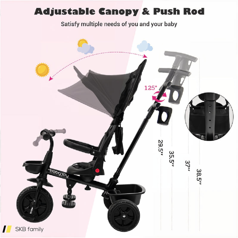 4-In-1 Reversible Toddler Tricycle With Height Adjustable Push Handle 240615-230882