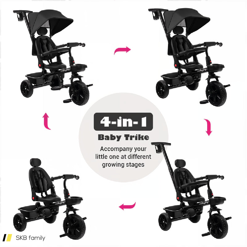 4-In-1 Reversible Toddler Tricycle With Height Adjustable Push Handle 240615-230882