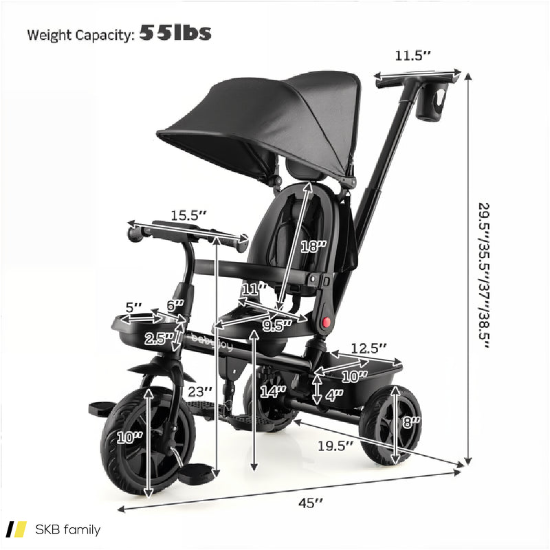 4-In-1 Reversible Toddler Tricycle With Height Adjustable Push Handle 240615-230882