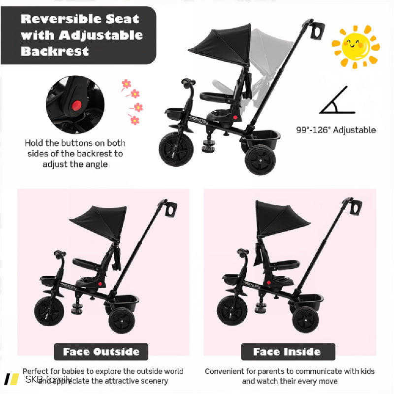 4-In-1 Reversible Toddler Tricycle With Height Adjustable Push Handle 240615-230882