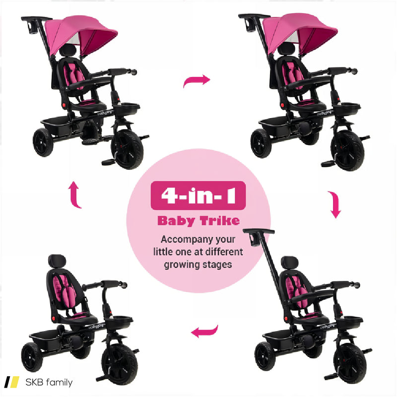 4-In-1 Reversible Toddler Tricycle With Height Adjustable Push Handle 240615-230882