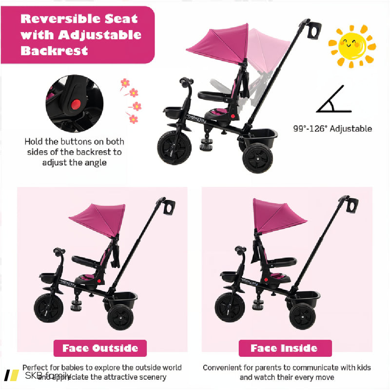 4-In-1 Reversible Toddler Tricycle With Height Adjustable Push Handle 240615-230882