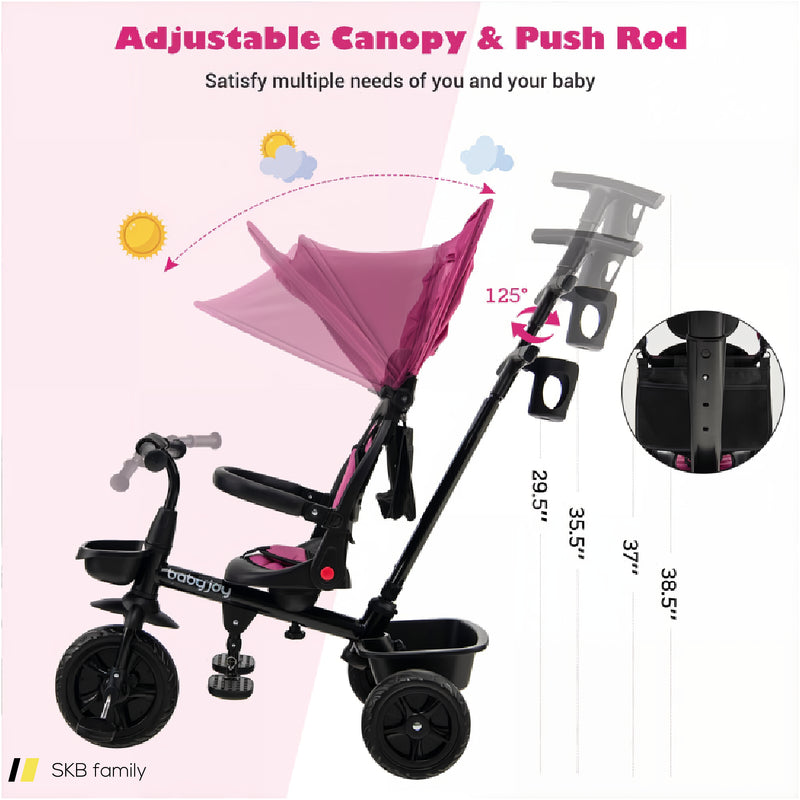 4-In-1 Reversible Toddler Tricycle With Height Adjustable Push Handle 240615-230882