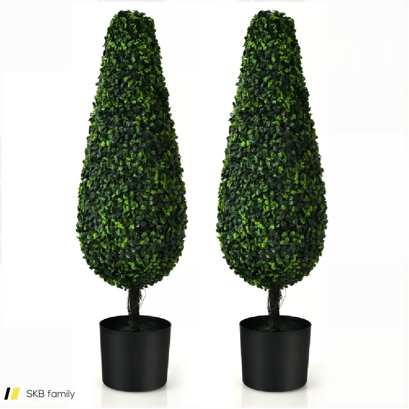 2 Pack 3 Feet Artificial Tower Uv Resistant Indoor Outdoor Topiary Tree 240615-230883