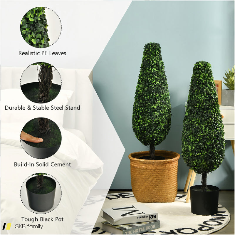 2 Pack 3 Feet Artificial Tower Uv Resistant Indoor Outdoor Topiary Tree 240615-230883