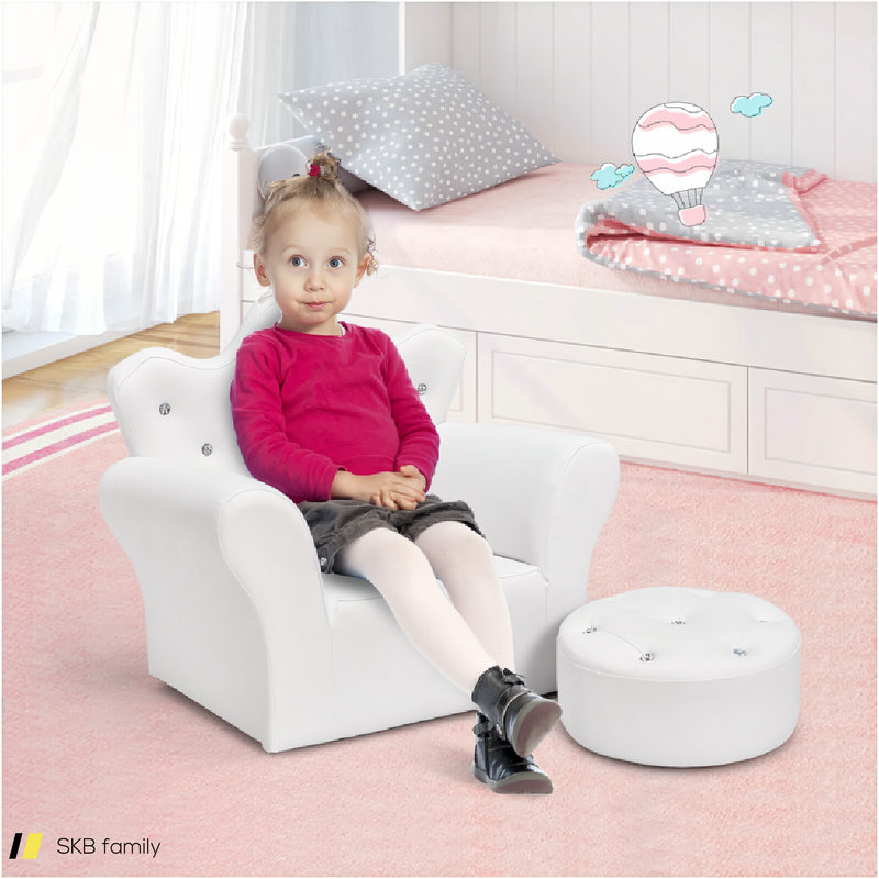 Children Upholstered Princess Sofa With Ottoman And Diamond Decoration For Boys And Girls 240615-230890