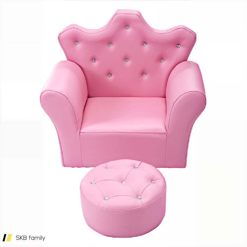 Children Upholstered Princess Sofa With Ottoman And Diamond Decoration For Boys And Girls 240615-230890