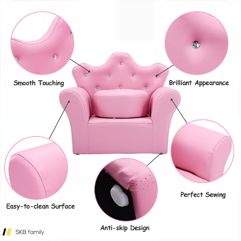 Children Upholstered Princess Sofa With Ottoman And Diamond Decoration For Boys And Girls 240615-230890