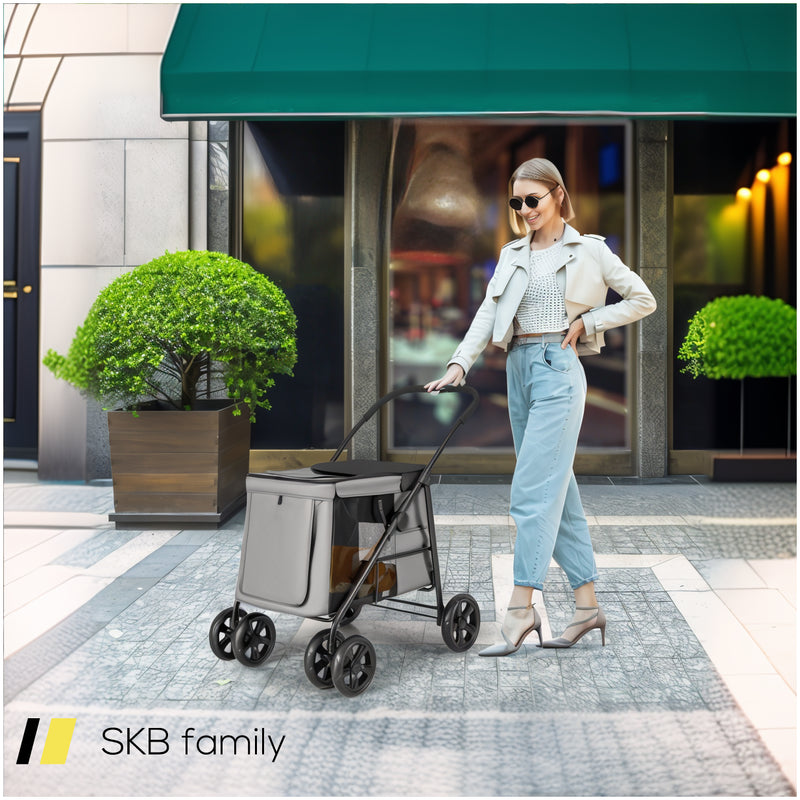 Folding Pet Stroller For Small And Medium Pets With Breathable Mesh Andx One-Button Foldable 240615-230895