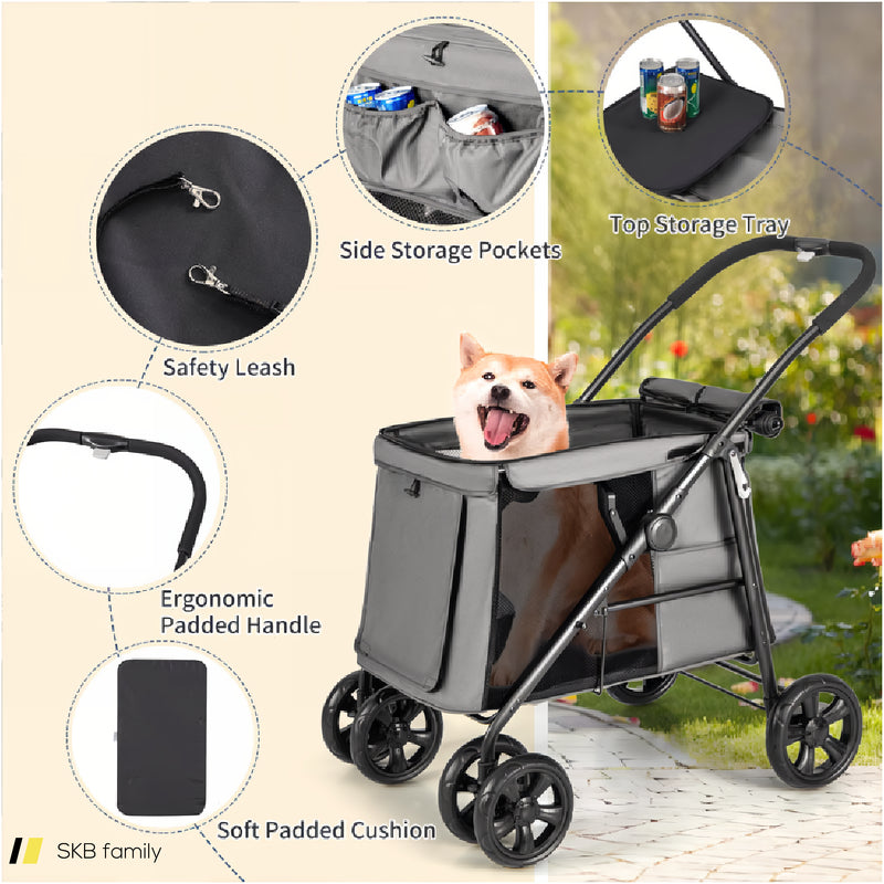 Folding Pet Stroller For Small And Medium Pets With Breathable Mesh Andx One-Button Foldable 240615-230895