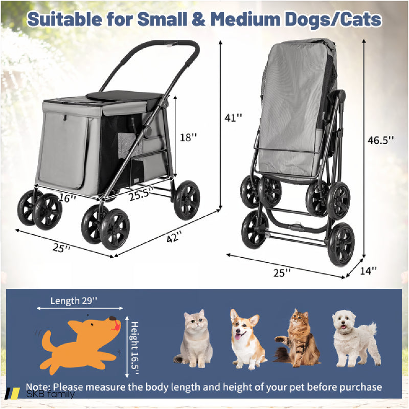 Folding Pet Stroller For Small And Medium Pets With Breathable Mesh Andx One-Button Foldable 240615-230895