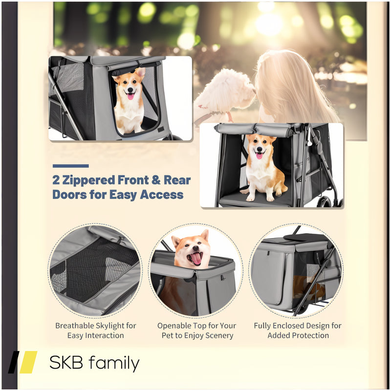 Folding Pet Stroller For Small And Medium Pets With Breathable Mesh Andx One-Button Foldable 240615-230895