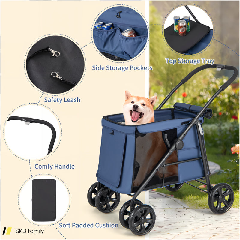 Folding Pet Stroller For Small And Medium Pets With Breathable Mesh Andx One-Button Foldable 240615-230895