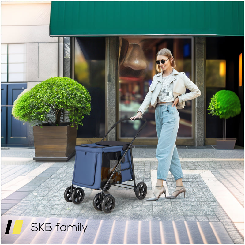 Folding Pet Stroller For Small And Medium Pets With Breathable Mesh Andx One-Button Foldable 240615-230895