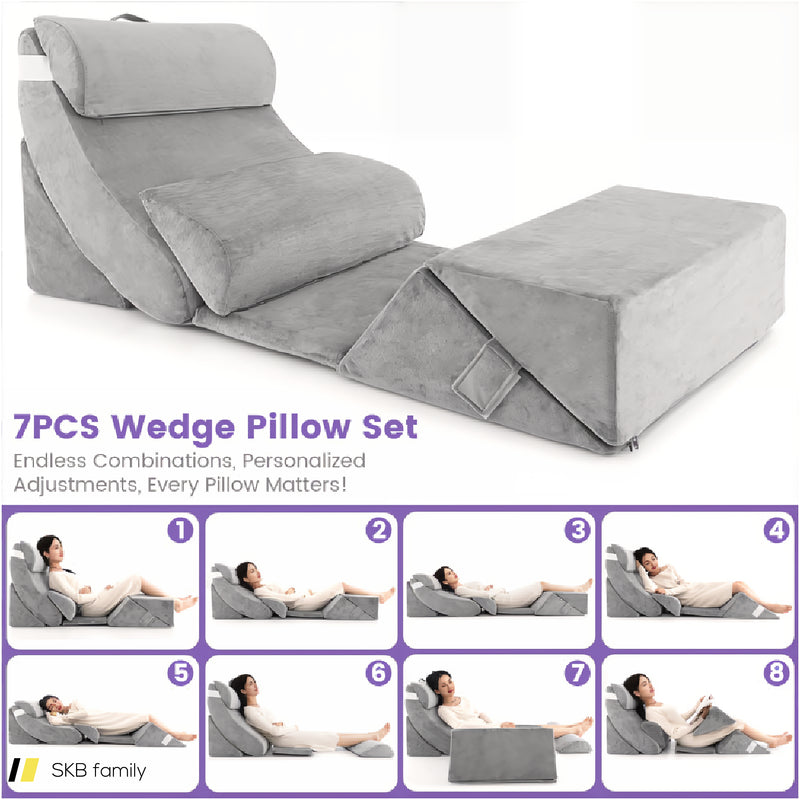 7 Pieces Bed Wedge Pillow Set With Memory Foam And Washable Cover 240615-230896