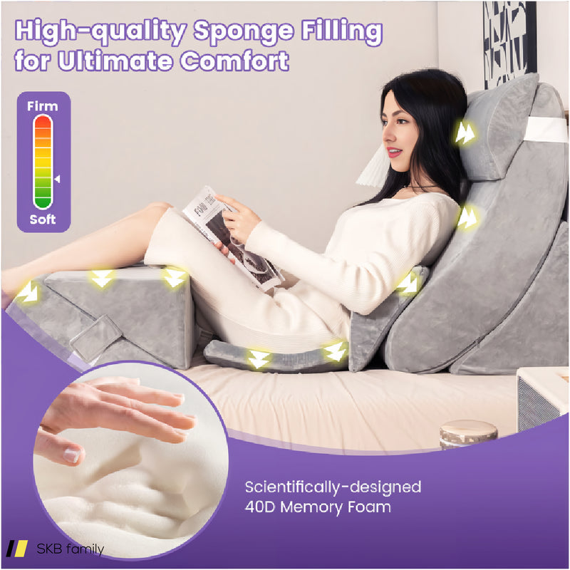 7 Pieces Bed Wedge Pillow Set With Memory Foam And Washable Cover 240615-230896