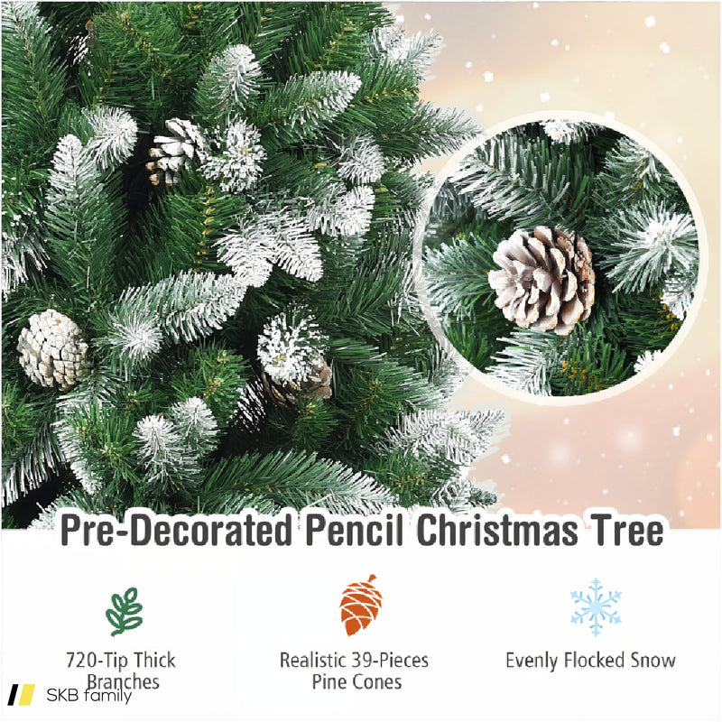 5 / 6 / 7.5 Feet Artificial Pencil Christmas Tree With Pine Cones 240615-230902