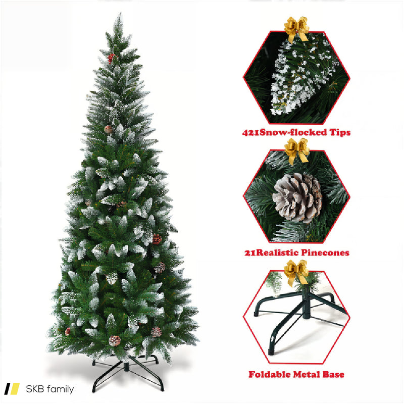 5 / 6 / 7.5 Feet Artificial Pencil Christmas Tree With Pine Cones 240615-230902