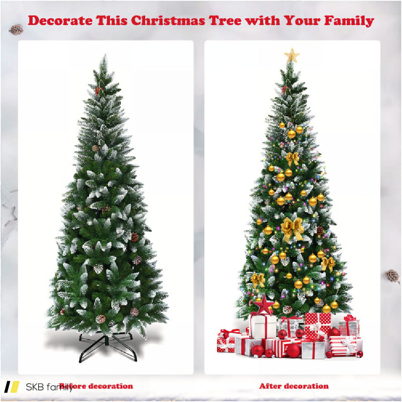 5 / 6 / 7.5 Feet Artificial Pencil Christmas Tree With Pine Cones 240615-230902