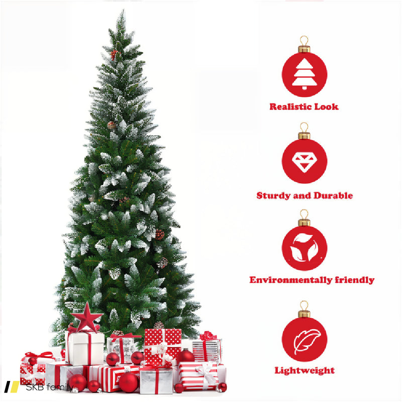 5 / 6 / 7.5 Feet Artificial Pencil Christmas Tree With Pine Cones 240615-230902