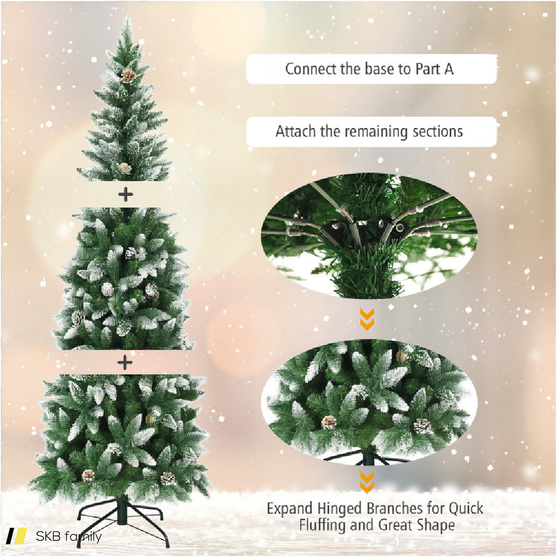 5 / 6 / 7.5 Feet Artificial Pencil Christmas Tree With Pine Cones 240615-230902