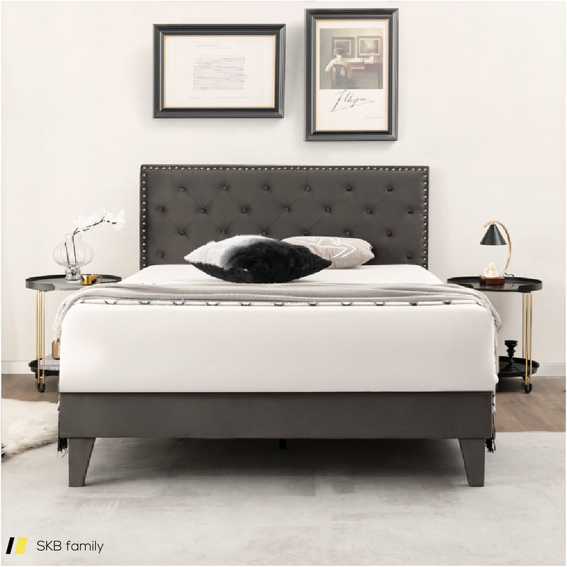 Full/Queen Size Upholstered Platform Bed With Tufted Headboard 240615-230904