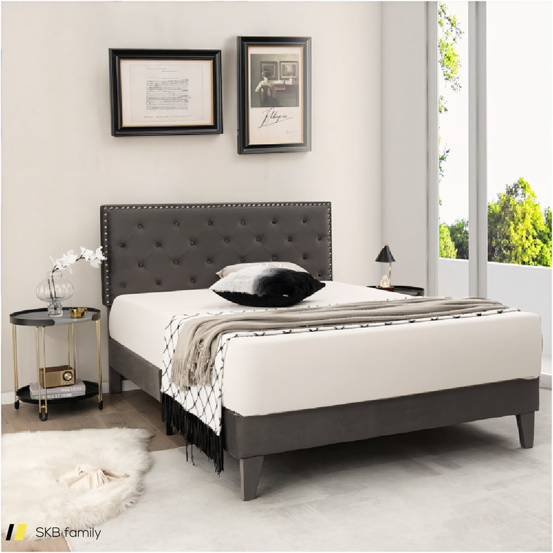 Full/Queen Size Upholstered Platform Bed With Tufted Headboard 240615-230904