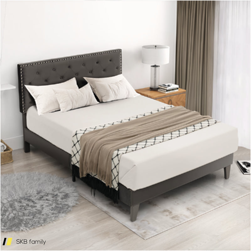 Full/Queen Size Upholstered Platform Bed With Tufted Headboard 240615-230904