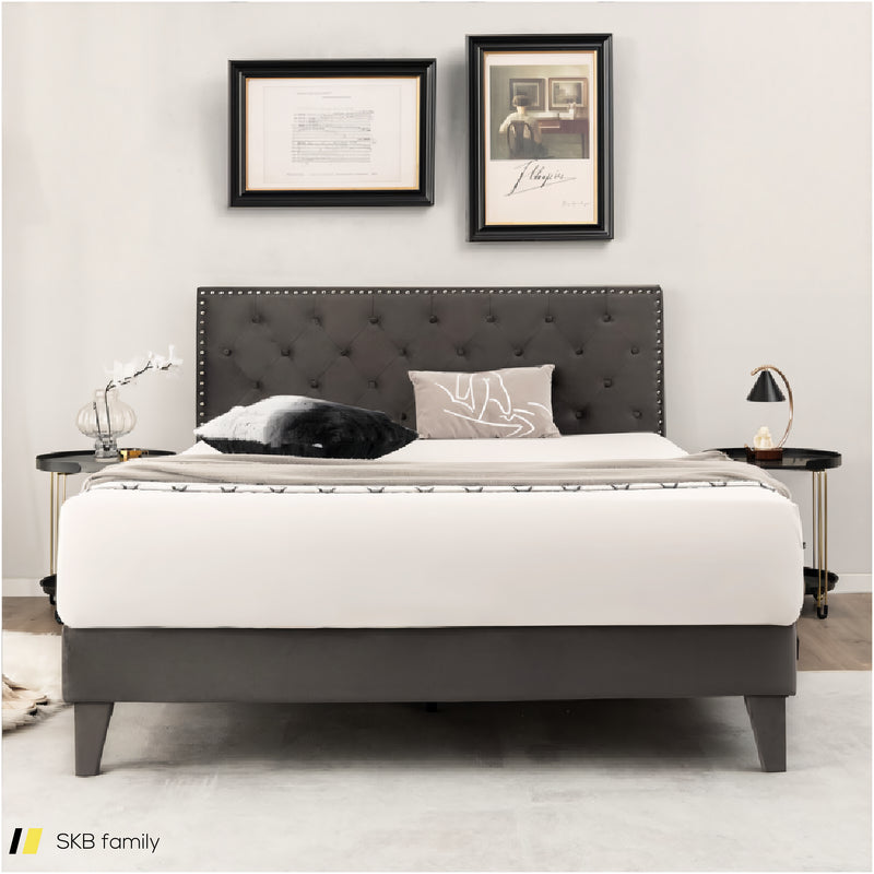 Full/Queen Size Upholstered Platform Bed With Tufted Headboard 240615-230904