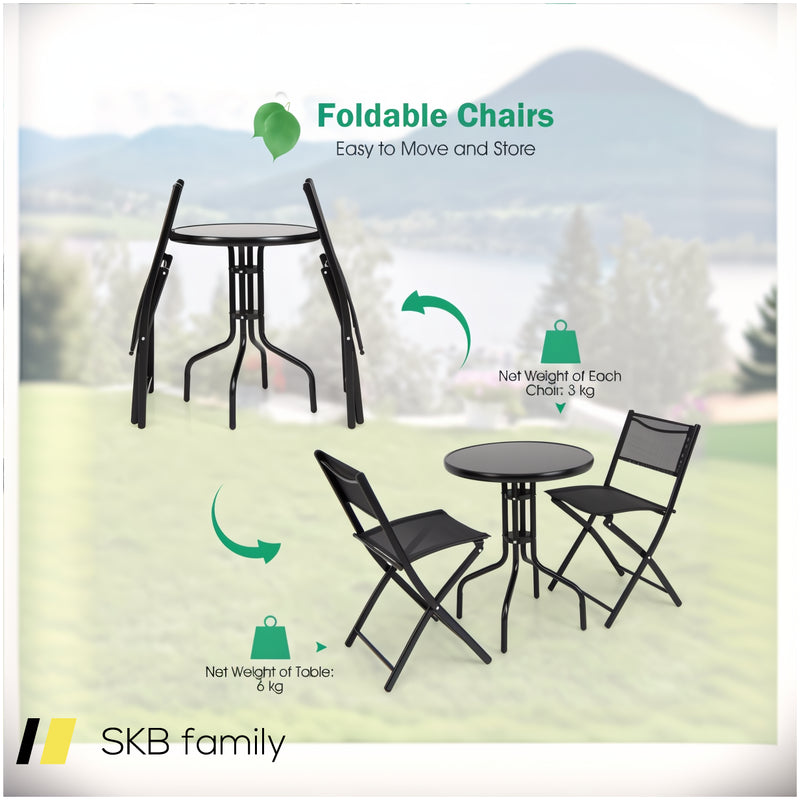 3 Pieces Folding Bistro Table Chairs Set For Indoor And Outdoor 240615-230905