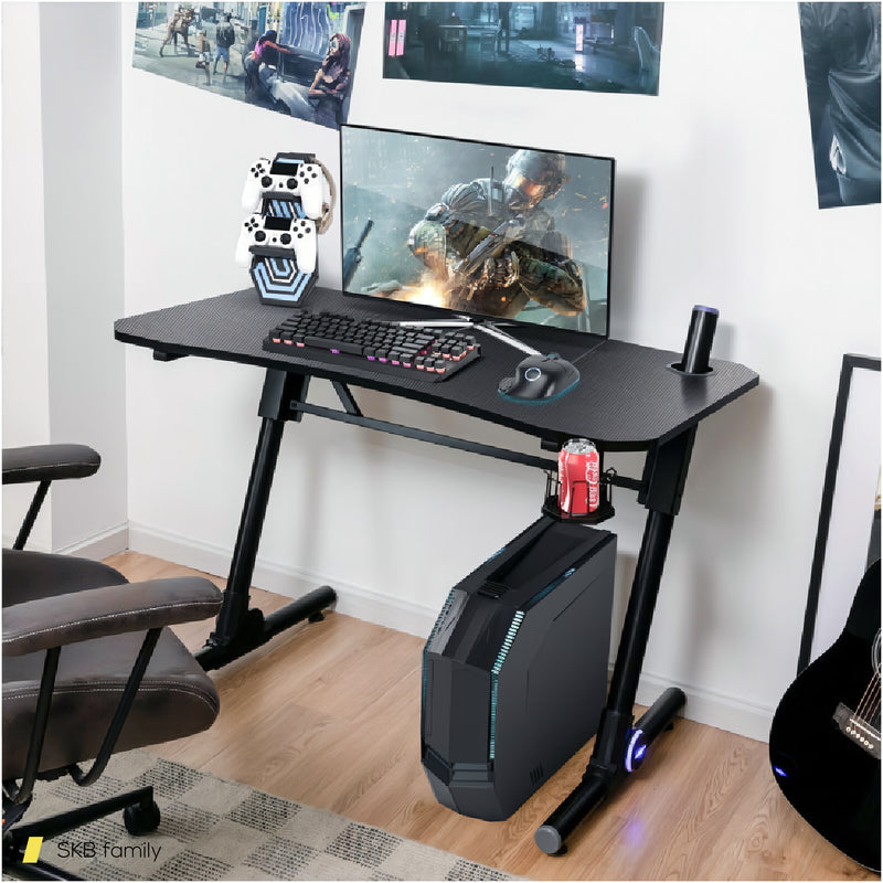 43.5 Inch Height Adjustable Gaming Desk With Blue Led Lights 240615-230907