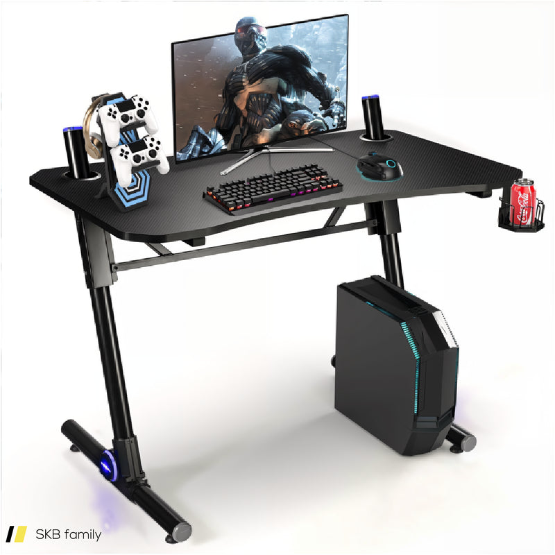 43.5 Inch Height Adjustable Gaming Desk With Blue Led Lights 240615-230907