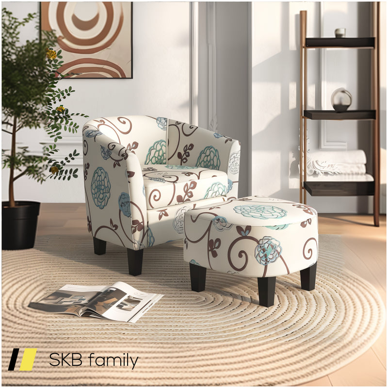 Modern Accent Tub Chair And Ottoman Set With Fabric Upholstered 240615-230908