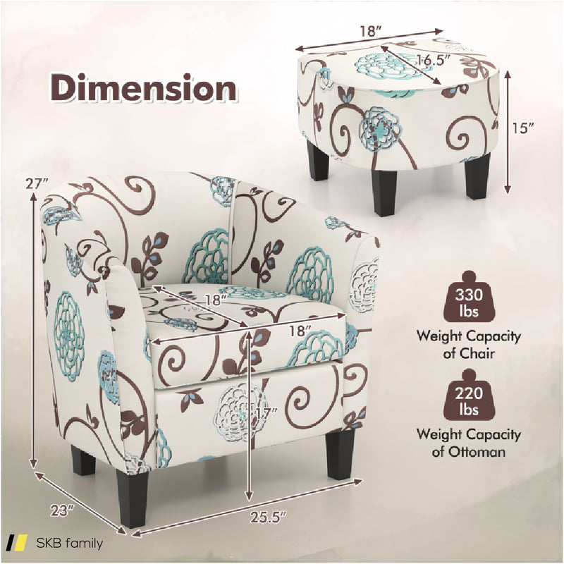 Modern Accent Tub Chair And Ottoman Set With Fabric Upholstered 240615-230908